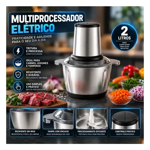 Multiprocessador Elétrico Hardline 2 L 400 W Inox