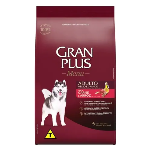 Ração Gran Plus Menu Cão Adulto Médio e Grande Carne e Arroz 15 kg