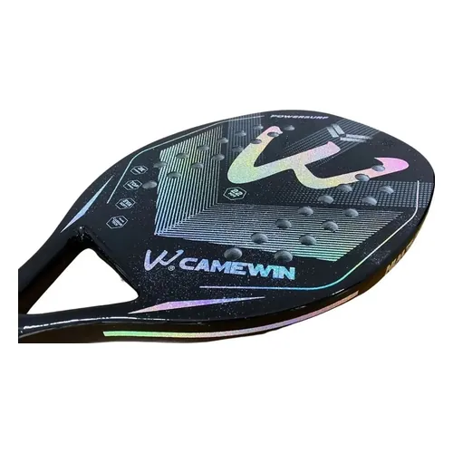 Raquete de Beach Tennis Camewin Fibra de Carbono 3K Preta com Capa e 2 Overgrips