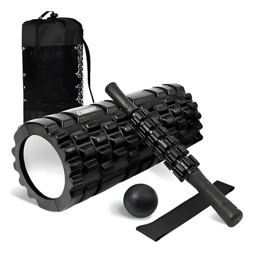 Kit Rolo de Massagem Rubber Fit 4 em 1 com Bastão e Bola