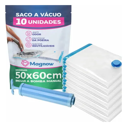 Kit 10 Sacos a Vácuo Magnow 50 x 60 cm com Bomba Manual