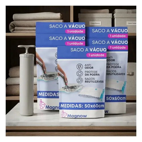 Kit 5 Sacos a Vácuo Magnow 50 x 60 cm com Bomba