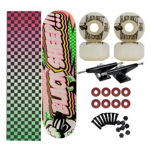 Shape, lixa, rodas e trucks do skate Black Sheep Profissional