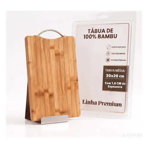 Tábua de Corte Gralex Bambu com Alça Inox 30 x 20 cm