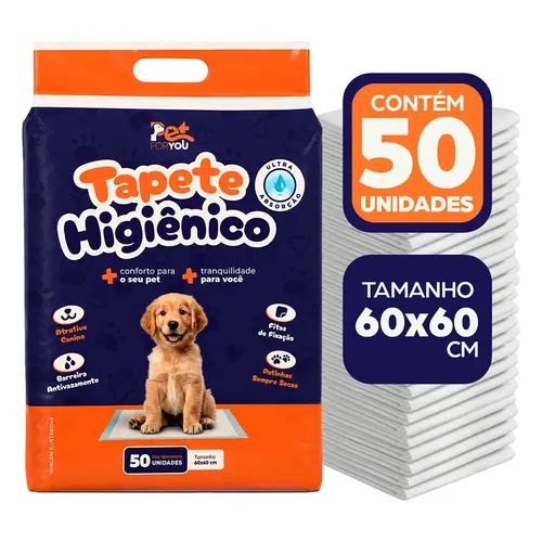 Tapete Higiênico Pet For You 60x60 cm com 50 Unidades