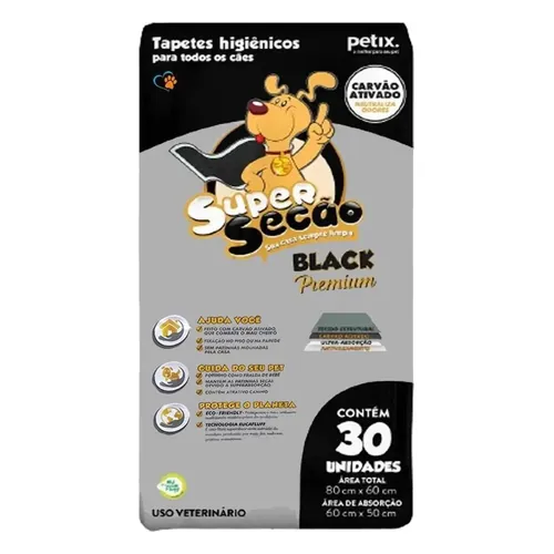 Tapete Higiênico Petix Super Secão Black Carvão Ativado com 30 Unidades