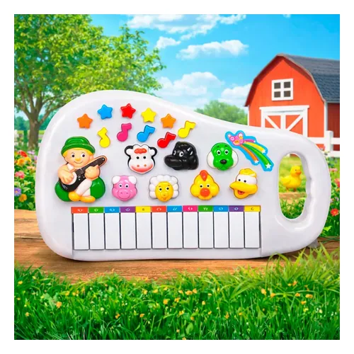 Teclado Piano Musical Infantil Fun Time Fazendinha 12 Teclas com Luz