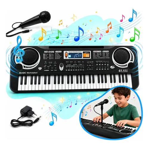 Teclado Musical Kizumba 61 Teclas Infantil com Microfone
