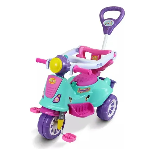 Triciclo Infantil Maral Avespa 2 em 1 com Haste e Buzina (Rosa)