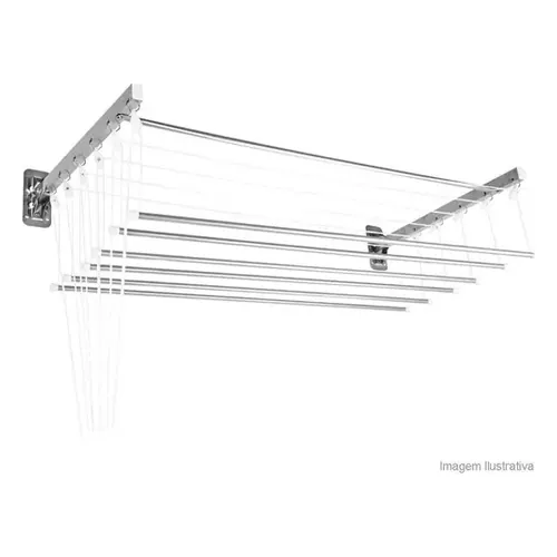 Varal Prático de Teto ou Parede Secalux 120 x 59 cm de Aço 6 Varetas Branco