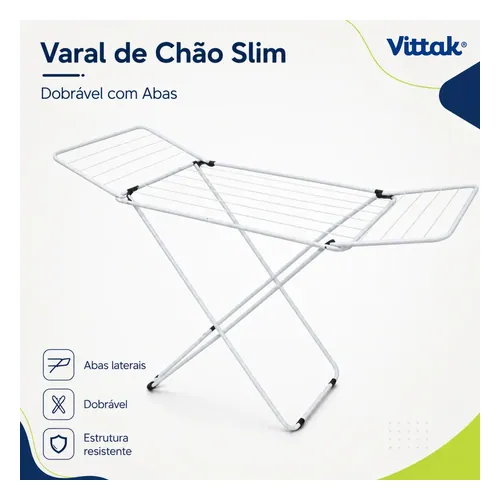 Varal de Chão Slim Dobrável com Abas Vittak